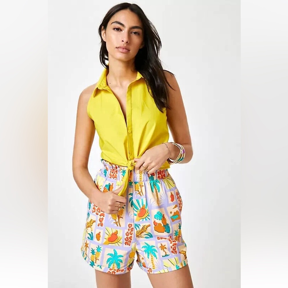 $148 FARM RIO Shorts High-Waist Patch Print Cotton Women’s XS, Rare!